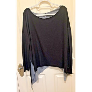 KLD Sweater Womens Small Black Tunic Boxy Oversized raw hem dolman sleeve